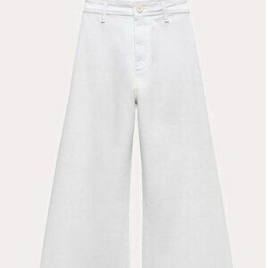 Zara Wide Leg White High Rise Jeans
